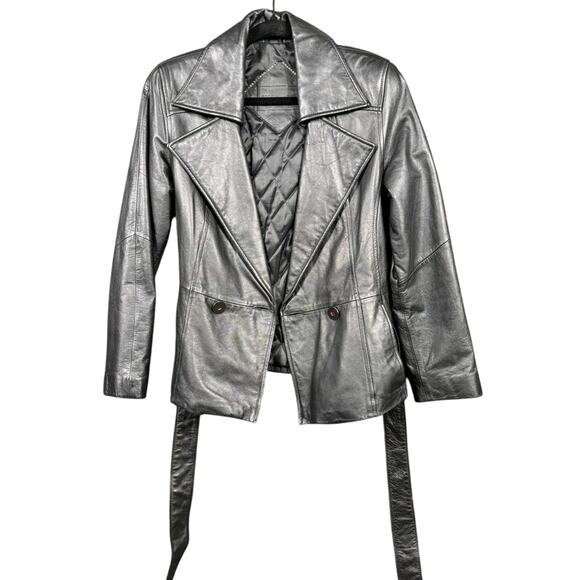 Preston & York Leather Jacket Womens Medium Black Belted Waist Quilted Lined - Picture 1 of 9